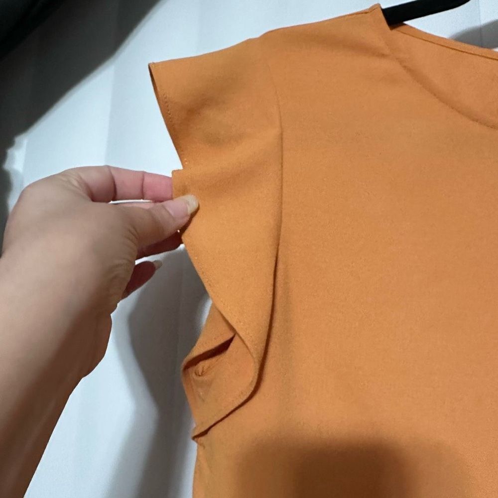 Zara Work Top | Orange Ruffle Sleeve Top - Picture 2 of 6